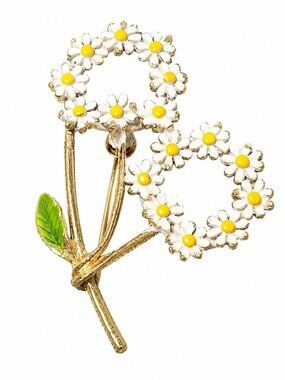 Vintage 1960s Double Daisy Crown Brooch, Cottage Core, Rare!